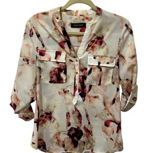 Ivanka Trump Cream Blouse with Mandarin Collar and 3/4 Sleeves